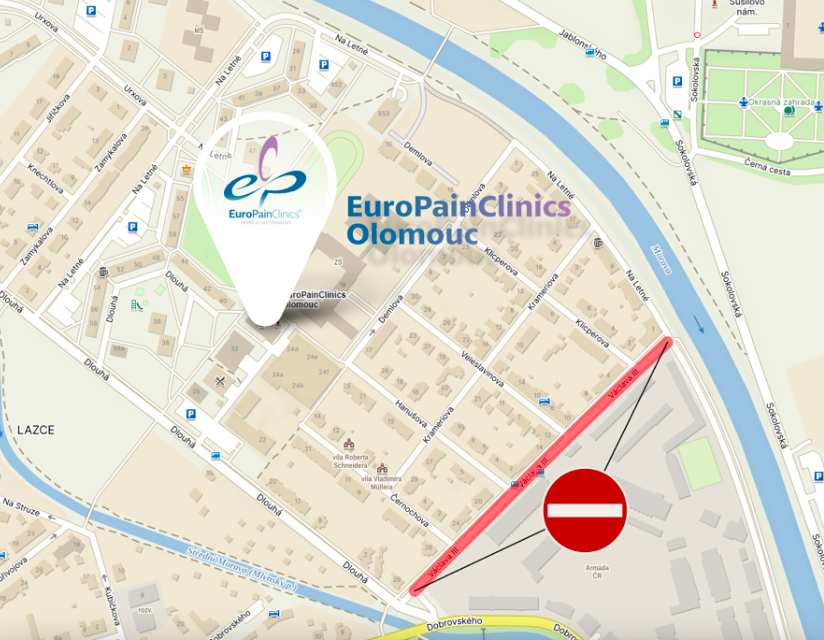 EuroPainClinics Fyzio Olomouc: Informace o dopravní uzavírce